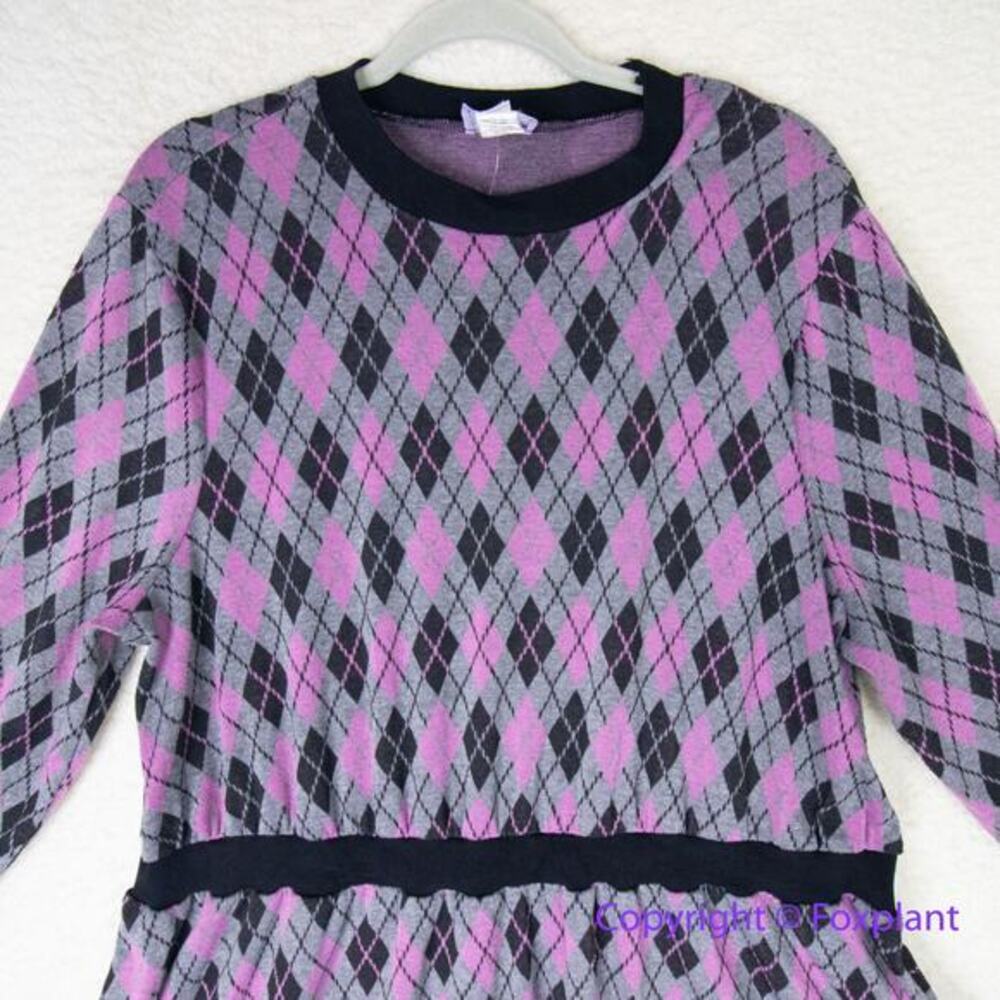 Unique Vintage Adorable Purple & Pink Argyle Sweater‎ Dress women plus size 1X - Picture 5 of 16